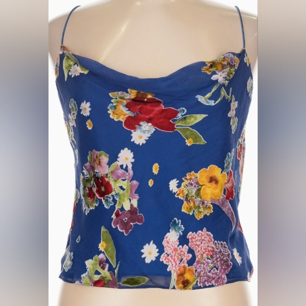Alice + Olivia Harmon Silk Blend,  Cami Floral  Print , Velvet Burnout, Sz L